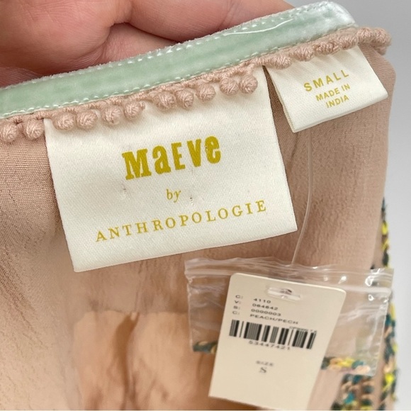 Anthropologie Maeve Kristie Sequin Peasant Blouse Peach Size Small - Picture 5 of 10